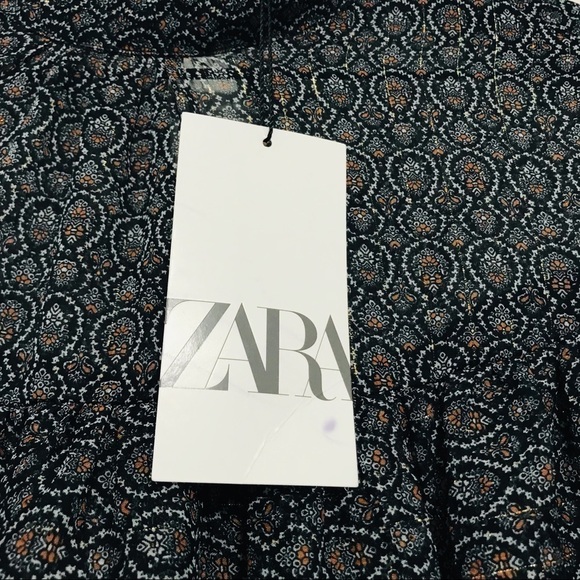 New! ZARA Metallic Thread Ruffles Smock Cropped Printed Blouse Top - Picture 14 of 16